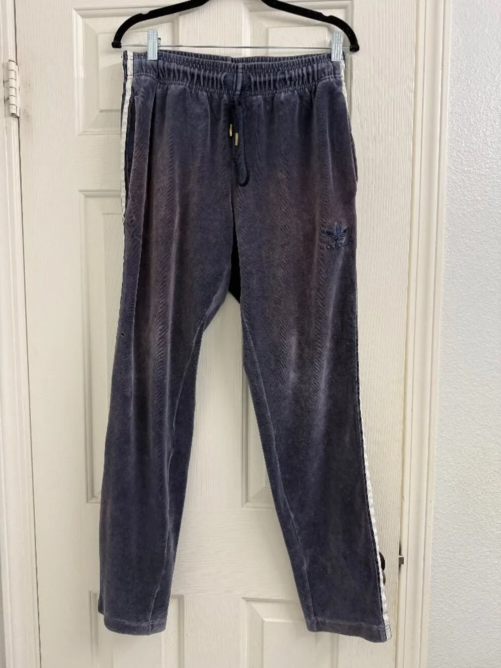 Adidas Originals Velour Track Pants Gray w/ 3 Stripes Size Medium